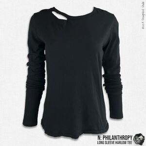 N:PHILANTHROPY LONG SLEEVE HARLOW BFF TEE SHIRT IN BLACK CAT CUT OUT NECK BAND